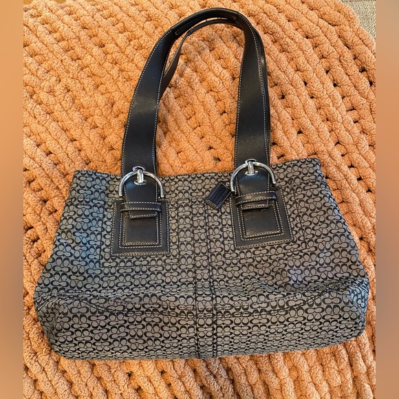 Coach Handbags - Coach Vintage Signature Gray & Black Satchel Purse Handbag